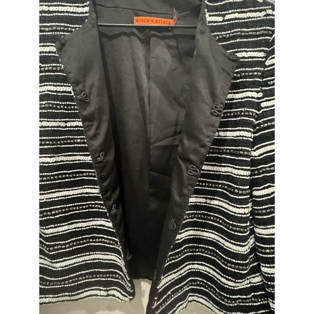 Alice + Olivia Jacket Women's Medium Black White Striped Embellished Sequin Bead - Picture 6 of 11